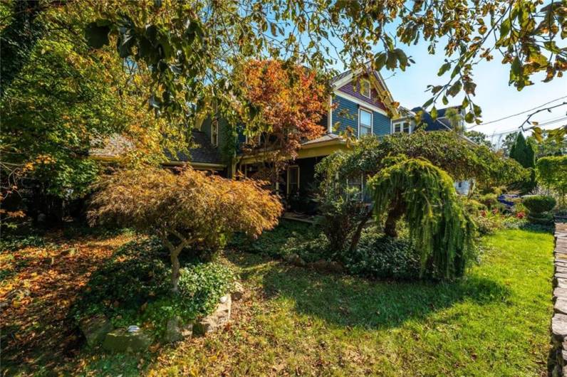 Front Stone Wall, mature landscaping, addition