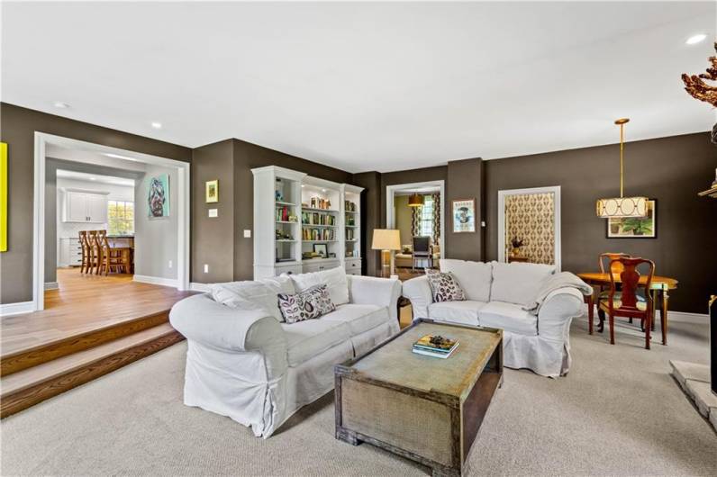 Large family room with gas fireplace