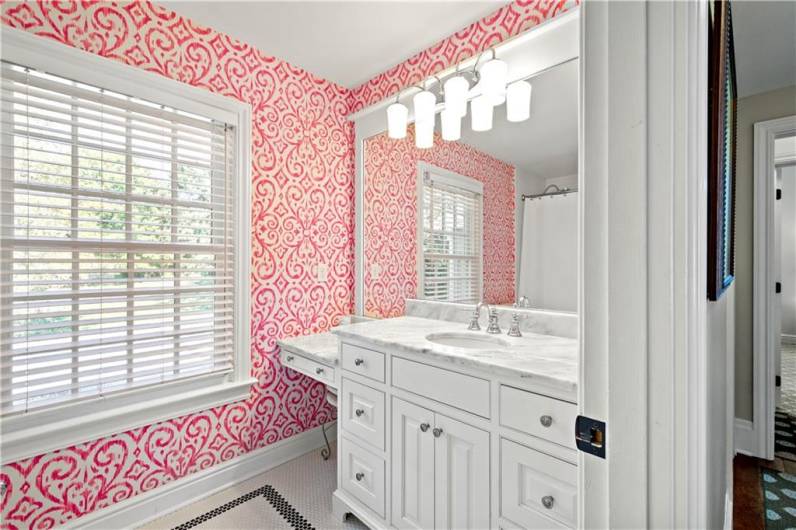 Marble counter and vanity.