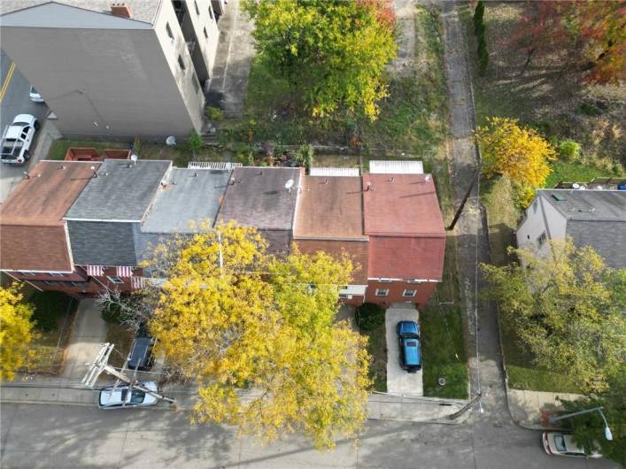 Townhouse third from right, aerial view.