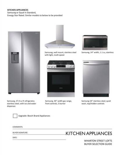 Included appliance options, or upgrade to Bosch