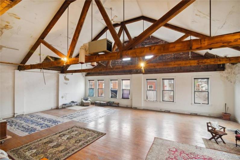 View of wooden Beam Architecture from kitchen