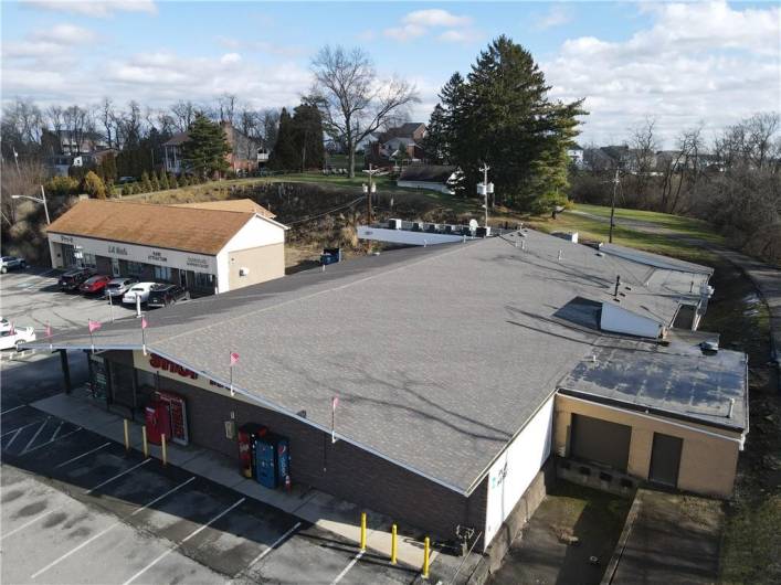 Aerial view of bldg with loading dock on right side