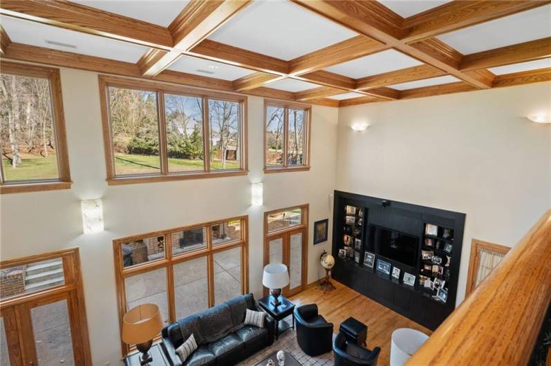 View of two story Family Room from Bridge!