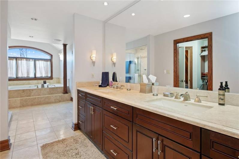 Huge Master Bathroom vanity with double sinks and mirrors!