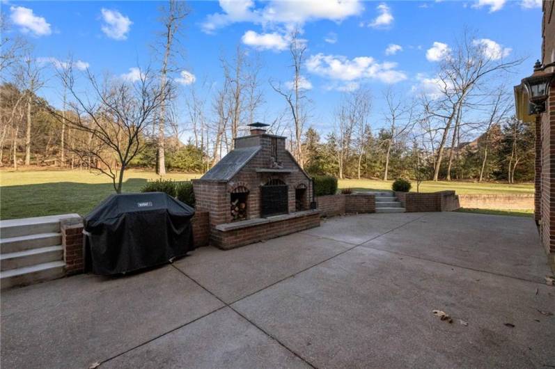 Back patio has custom fireplace and grilling area and plenty of room for the summer furniture!