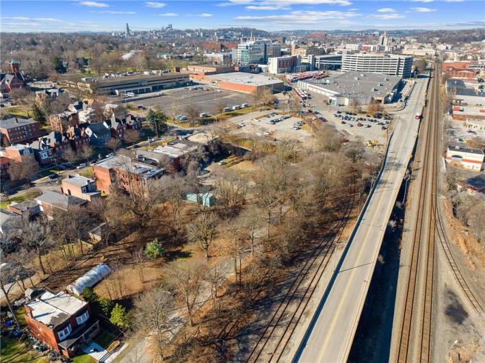 View of lots the busway on the right AND Bakery Square, East Liberty starting the other side of Washington Blvd