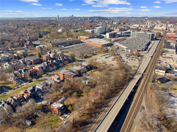 View of lots the busway on the right AND Bakery Square, East Liberty starting the other side of Washington Blvd