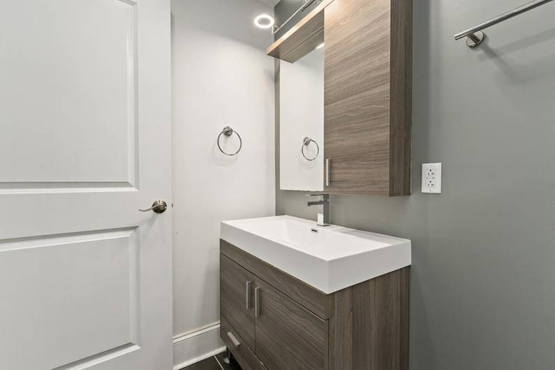 Modern Tile Bath with custom Vanity