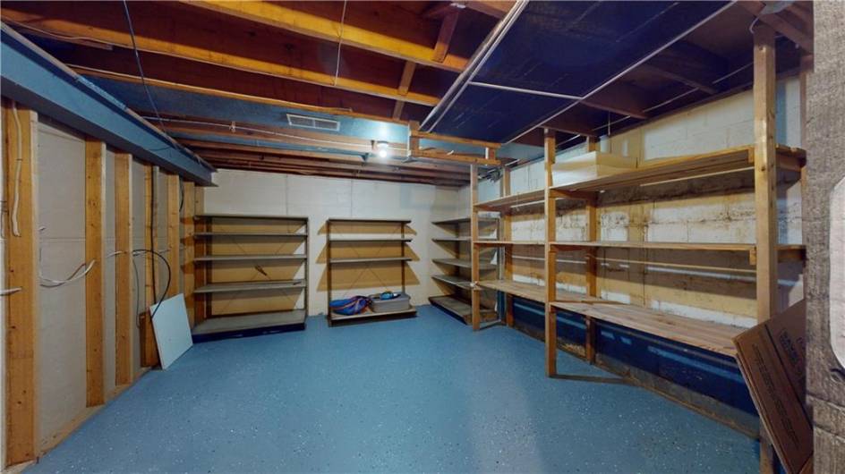 This large storage room is located off the game room to the left of the stairs in the basement.