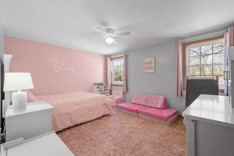 This extra-large bedroom is a kids’ dream!  Lots of room for sleep and play with a generous sized closet.