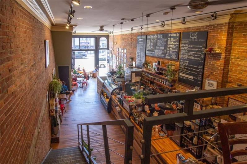 View from the mezzanine level of the coffee/cafe shop.