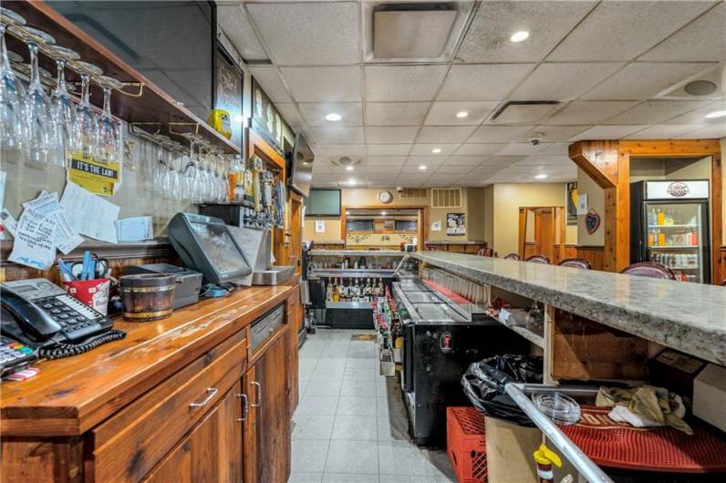 View from behind the bar facing dining room entrance.