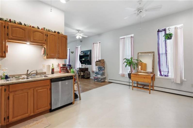 Apt 206 has a big open concept kitchen...