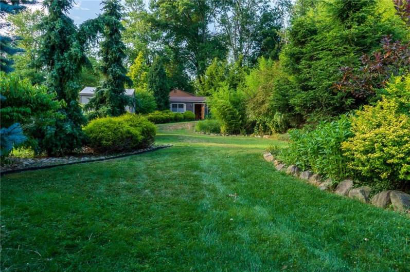 View of planting beds and barn