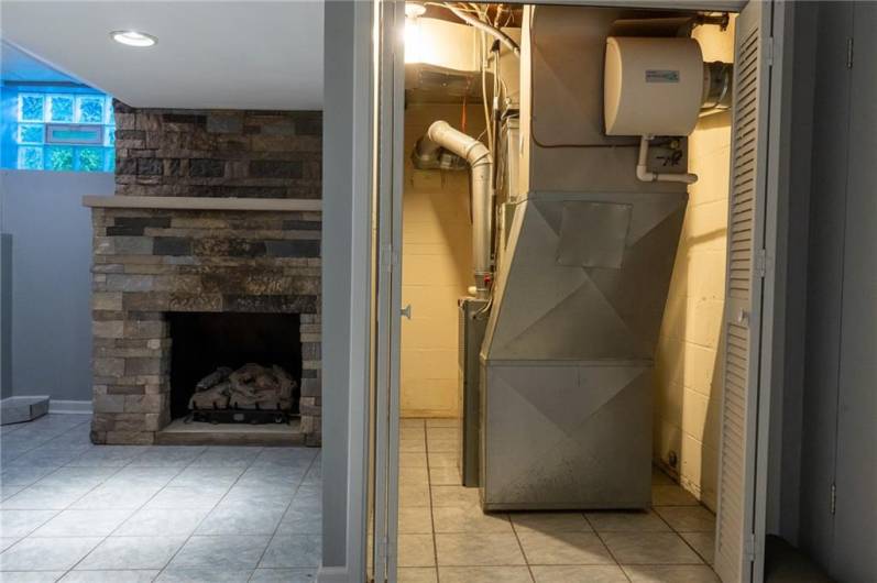 Stone fireplace and HVAC