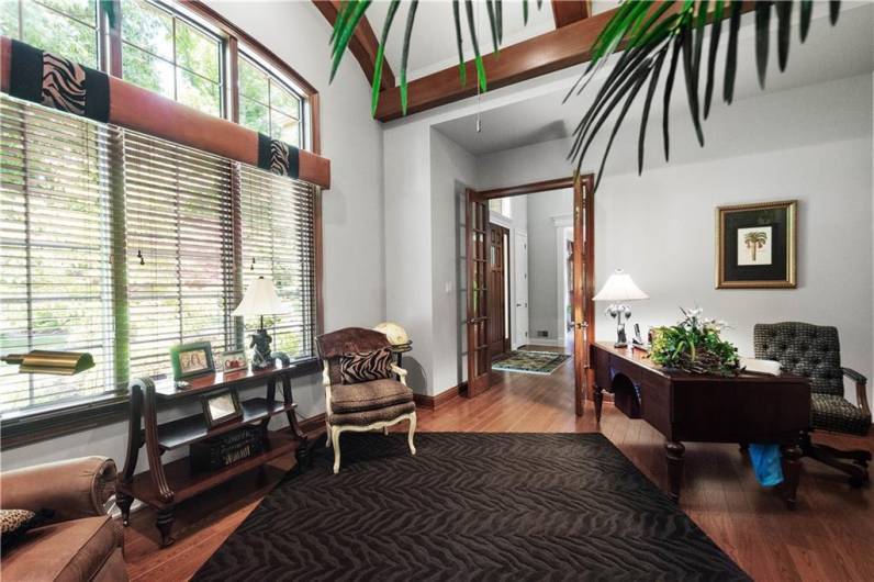 Gorgeous vaulted beam ceilings.