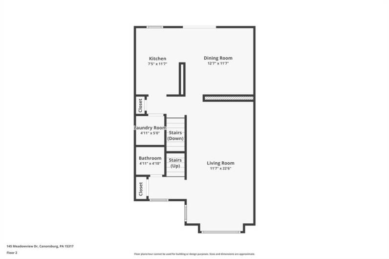 Main level: well laid out 1st floor with kitchen, laundry, dining area, large living room, half bath, and closet space