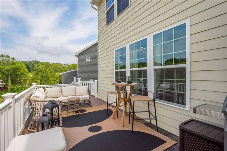 Composite deck off of the Morning Room with private, wooded views.