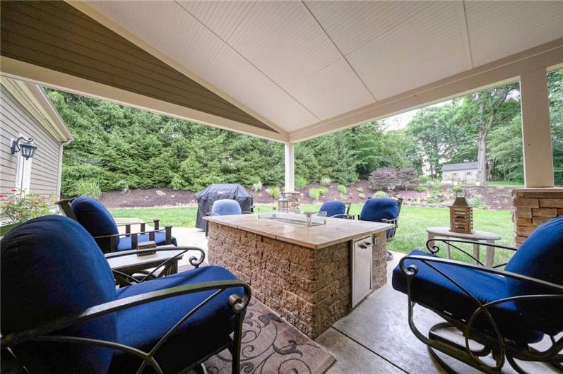 Covered patio with custom natural gas fire table