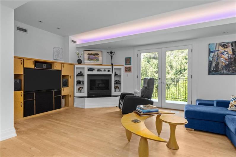 Family room with custom lighting