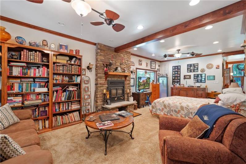 Formal Living Room with Stone Fireplace