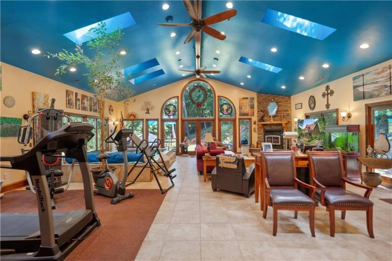 Oversized Family Room with Skylights to brighten the space