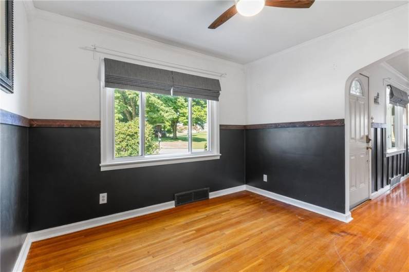 The hardwood flooring continues into the dining room lending a homey feeling.