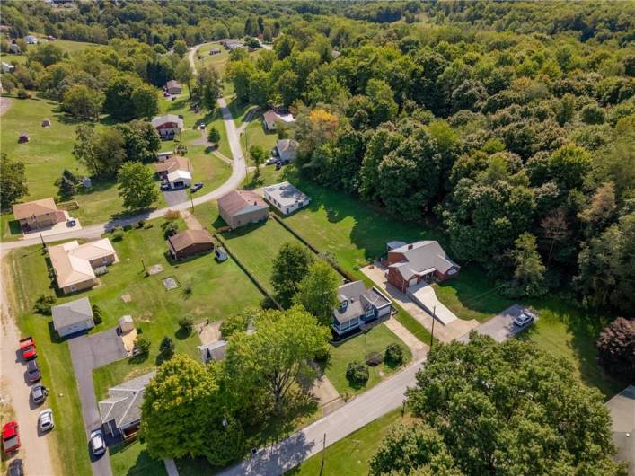 Aerial view of the property from the Long Street side, a deadend street.