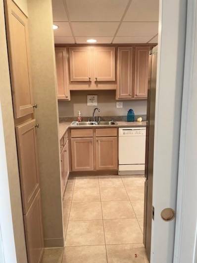 View of the kitchen from the entry hall.