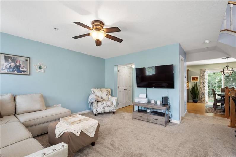 Living space opens nicely into the dining area and kitchen.