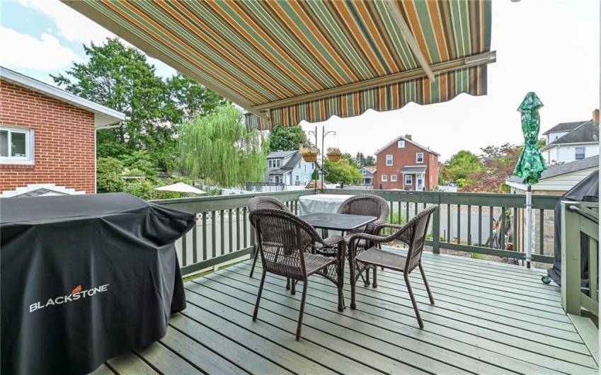 The 16x11 Deck is topped with a Remote-Controlled Retractable Sun Setter Awning!