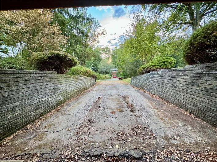 Looking down driveway from inside garage