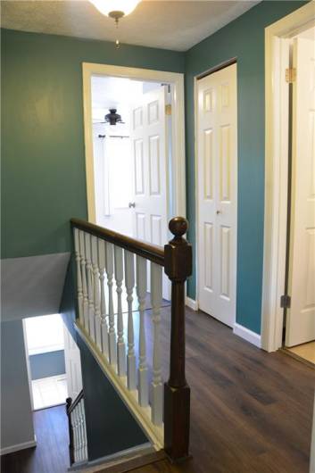 Upstairs hallway has extra storage.