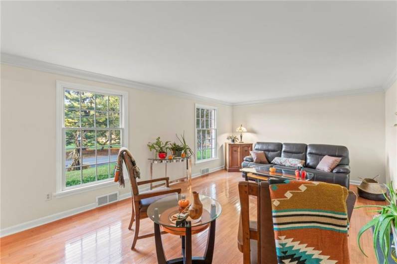 Detail of the Living Room which Overlooks the Front Yard & Driveway. There are Double Chimnies that have Recently been Cleaned by a Chimney Sweep that Also Repointed & Capped the Chimney for Peace of Mind Maintenance.