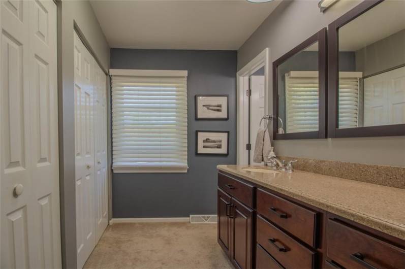 The 10x06 dressing area has 2 side by side double closets,an 8 foot wide vainity and the bath to the right.