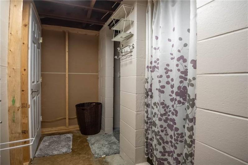 Basement offers a shower and commode.