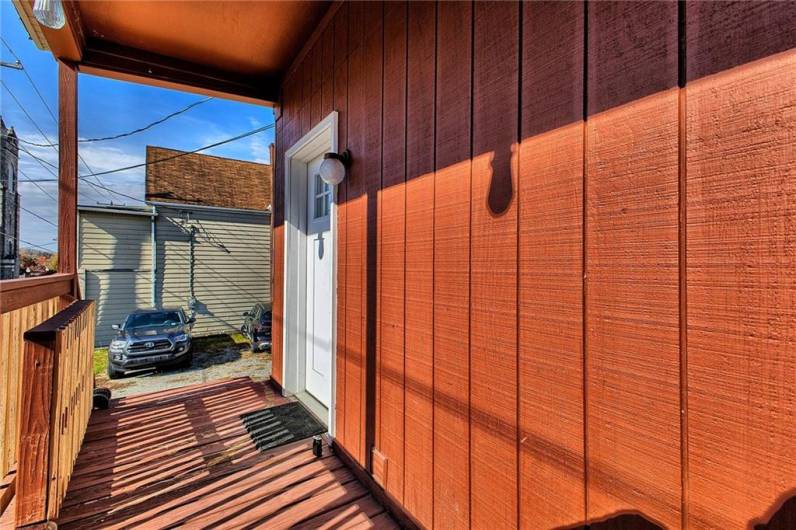 The one bedroom has an entrance in the back from the deck.