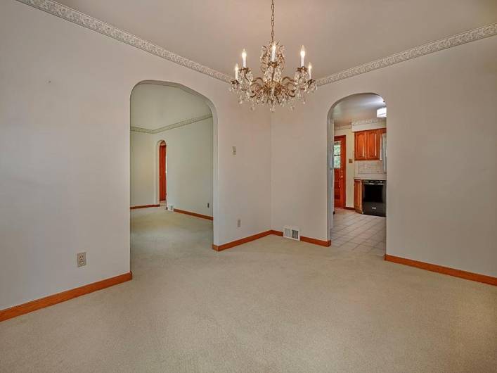 View of kitchen and  living room from the dining room.