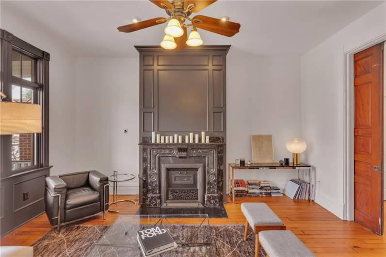 Living Room-Restored original fireplace.