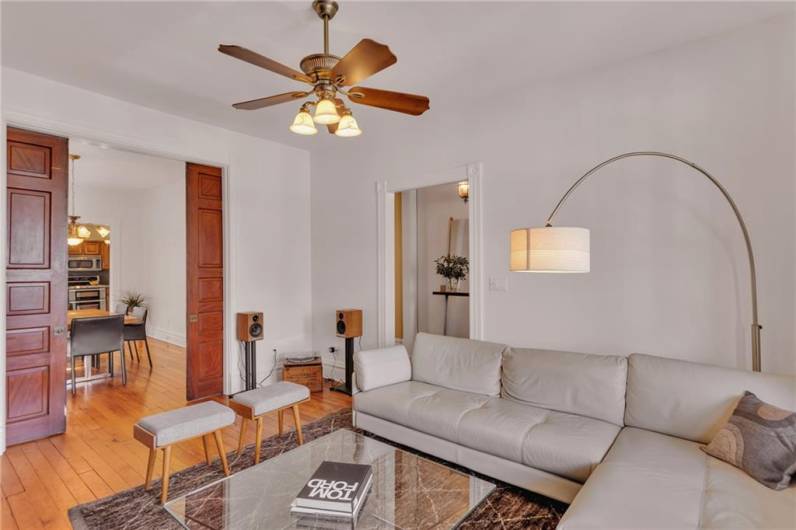 Living Room-functioning solid wood pocket doors