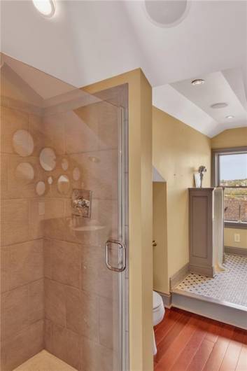 Bar Bathroom-Tiled in shower with reclaimed antique urinal!