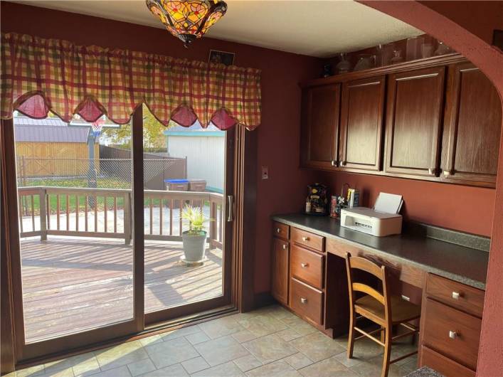 BUILT-IN DESK, PELLA SLIDING GLASS DOOR, ACCESS TO DECK