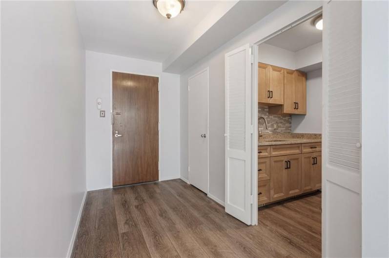 The kitchen blends perfectly with the entry way.