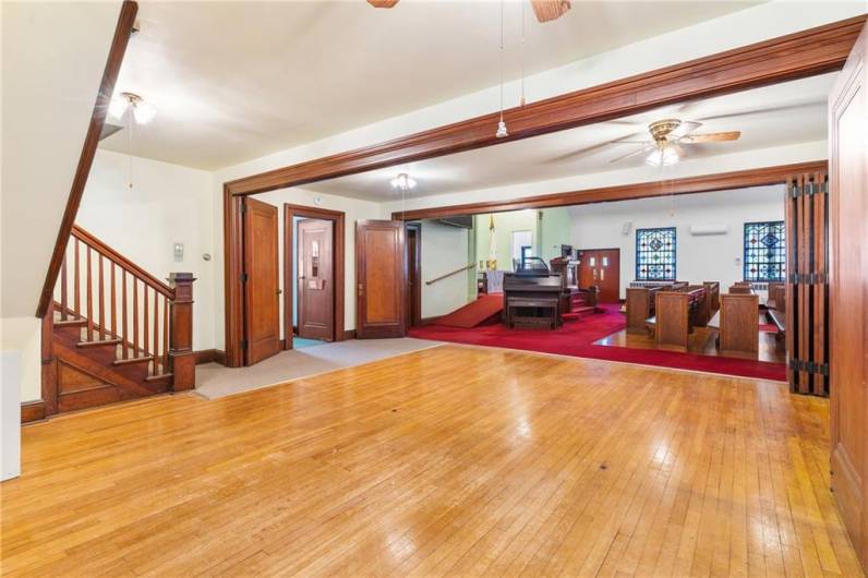 Hardwood floors in expansion area.