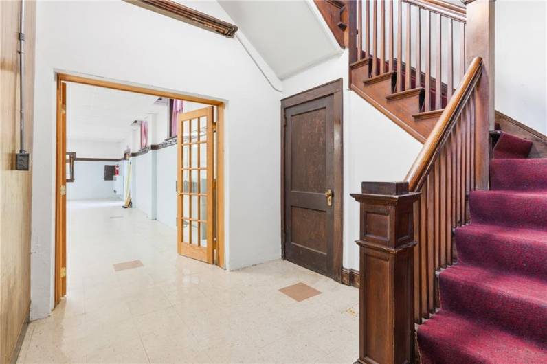 Downstairs stairway to banquet space.