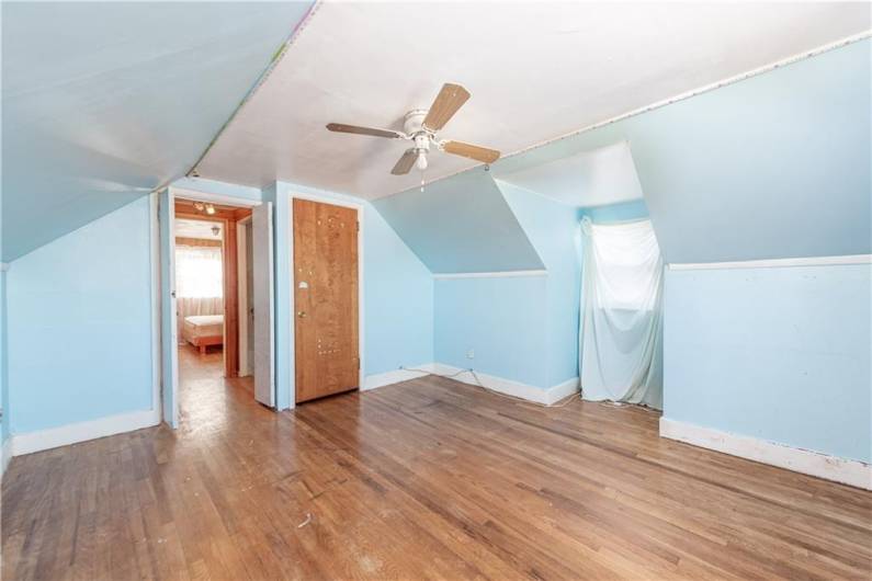 If you want an easier project, there is a large closet between these two bedrooms, make it a powder room, so that there is an upstairs toilet!