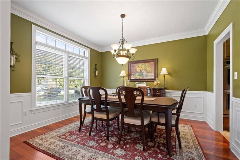 Abundant natural light filters into the spacious dining room.