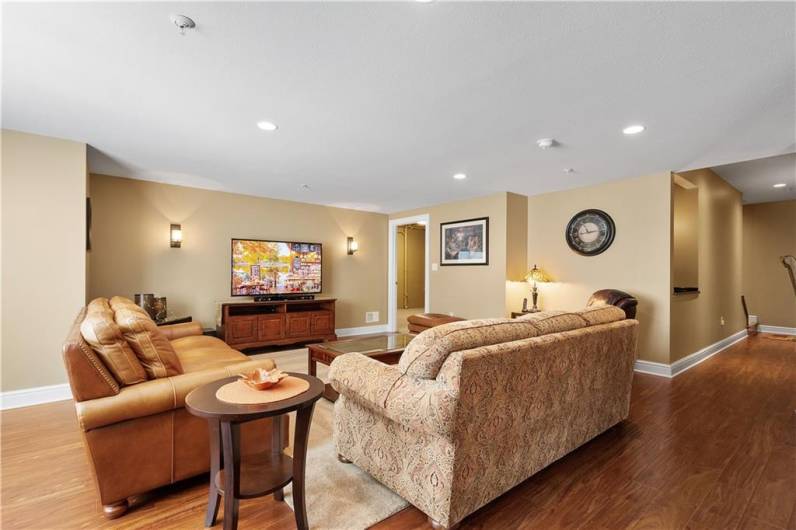 The basement living area offers great space for entertaining guests.