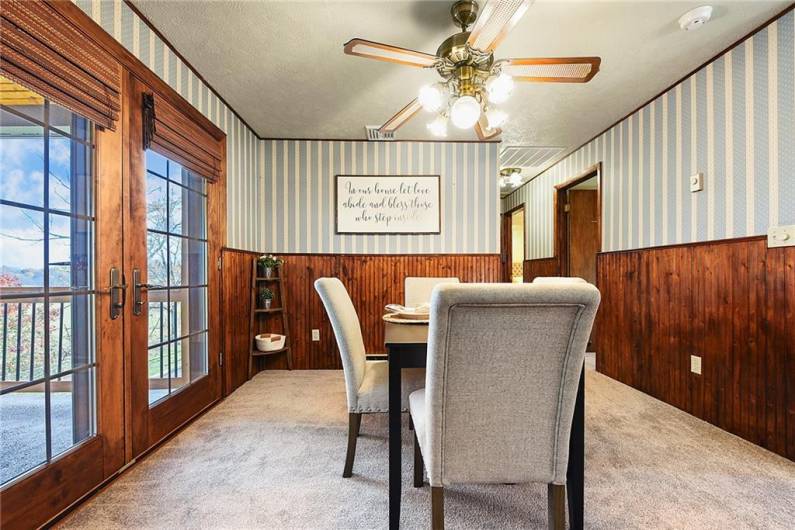 French doors lead out to the covered patio